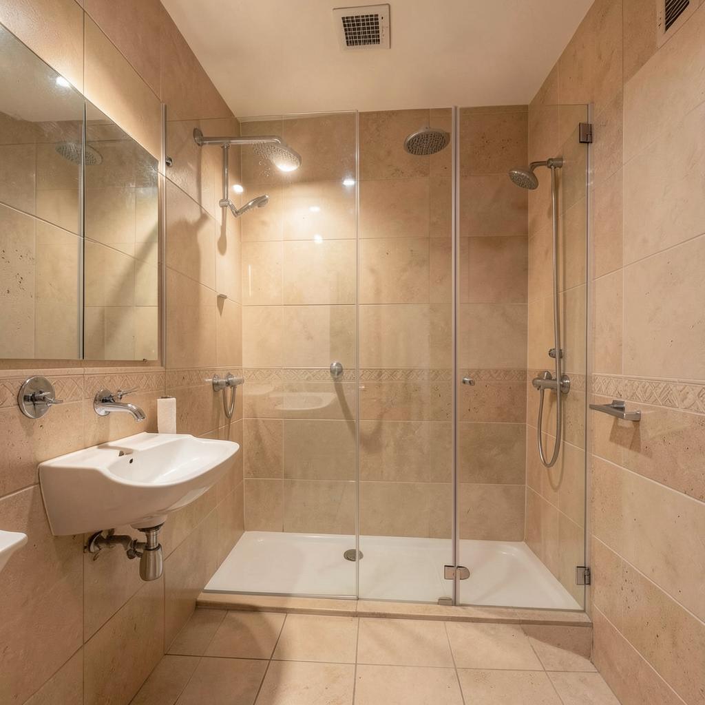 Baño reformado con plato de ducha y gres de gran formato